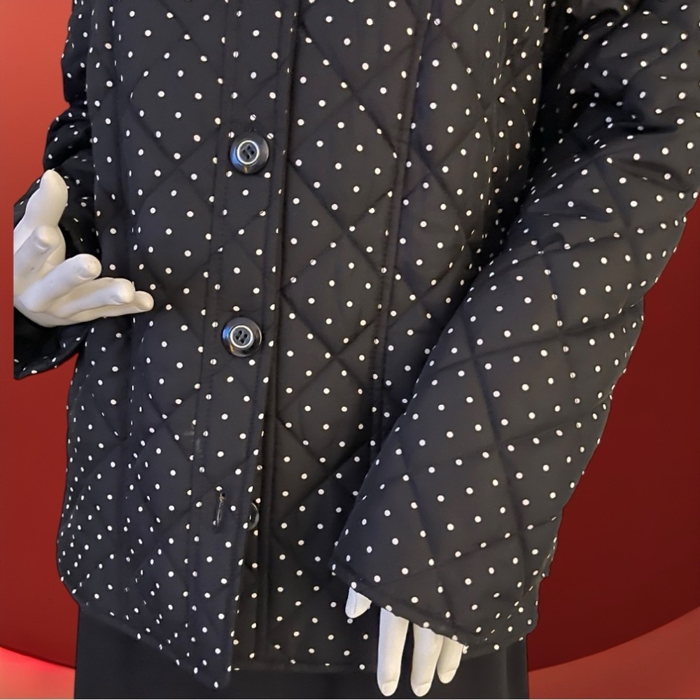 NWT CHICO’S $139 Black Polka-Dot Mandarin Collar Quilted Jacket 2 (Large 12/14) - Picture 7 of 16